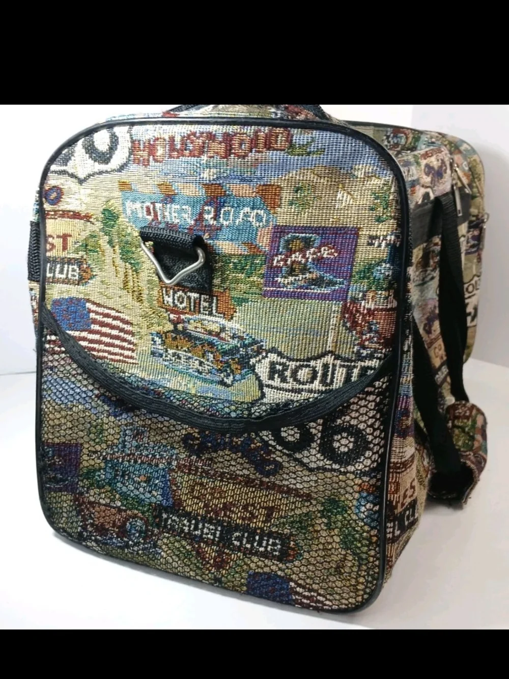 Vtg Route 66 Tapestry Duffle Bag - Multi